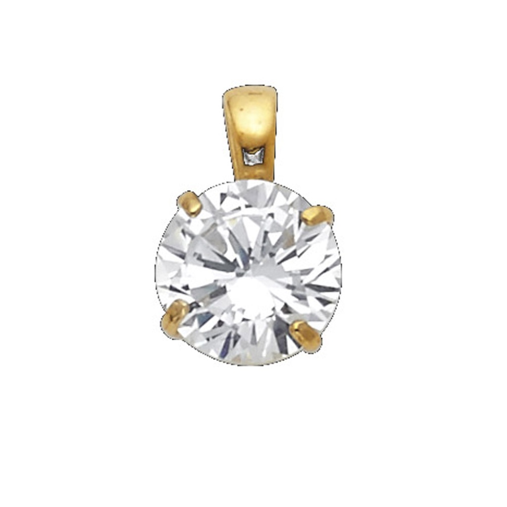 14k Yellow Gold 7mm Round Cz Solitaire Pendant